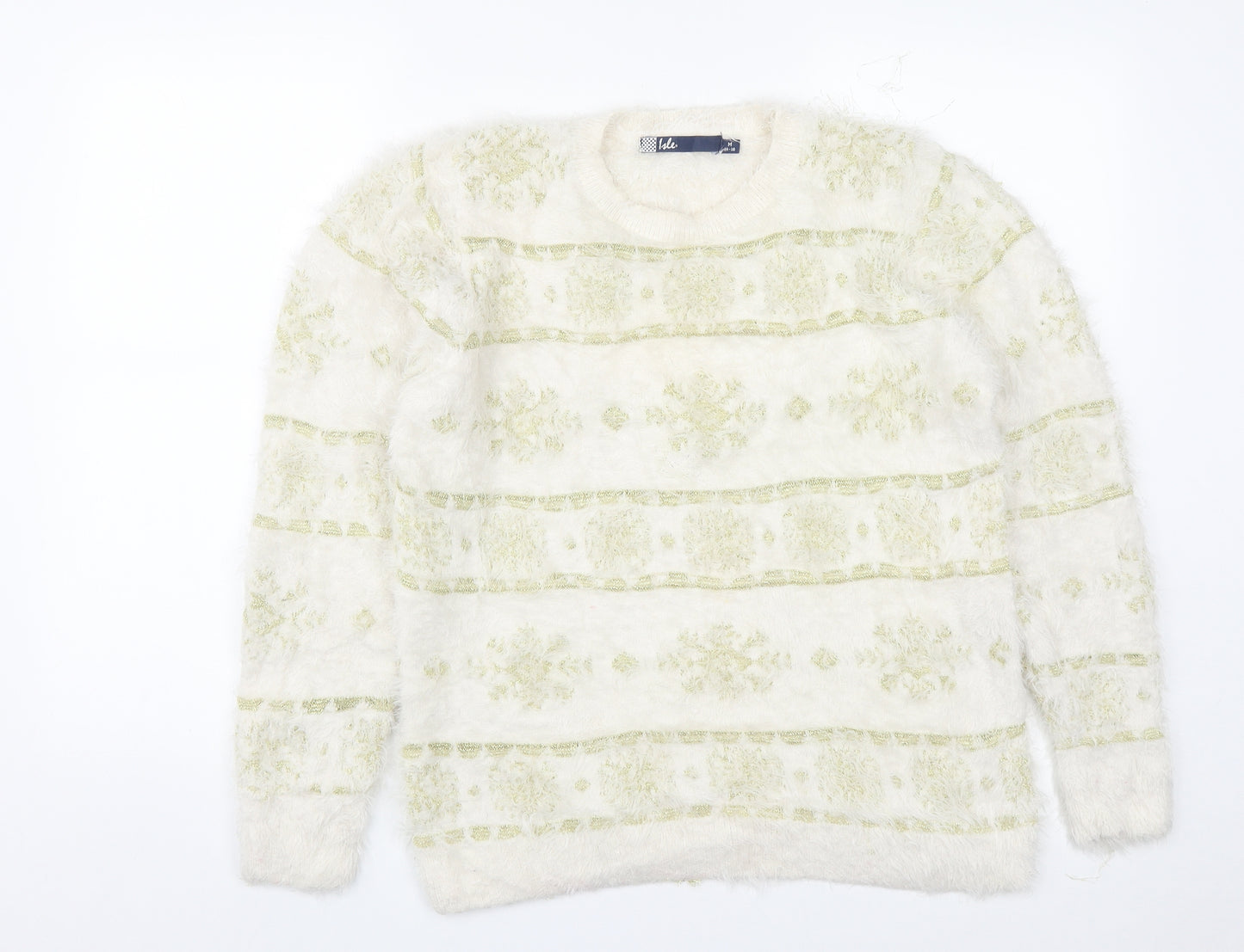 EWM Womens White Round Neck  Nylon Pullover Jumper Size M