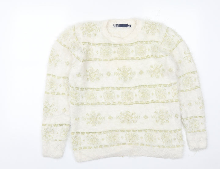 EWM Womens White Round Neck Nylon Pullover Jumper Size M