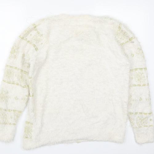 EWM Womens White Round Neck  Nylon Pullover Jumper Size M
