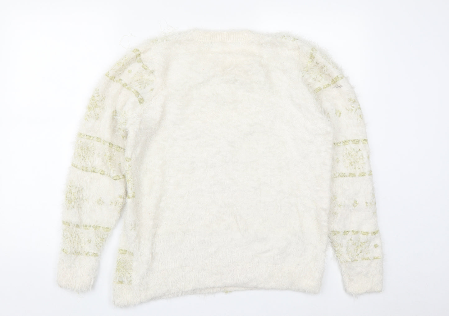 EWM Womens White Round Neck  Nylon Pullover Jumper Size M