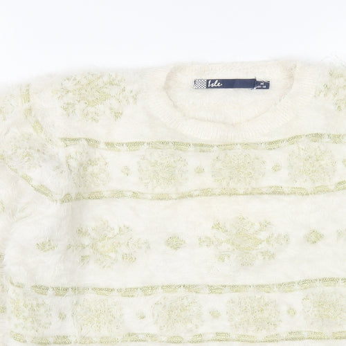 EWM Womens White Round Neck  Nylon Pullover Jumper Size M