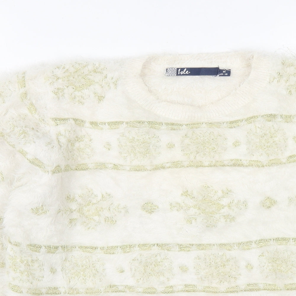 EWM Womens White Round Neck  Nylon Pullover Jumper Size M