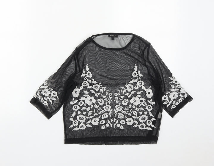 River Island Womens Black Polyester Cropped Blouse Size 8 Roll Neck