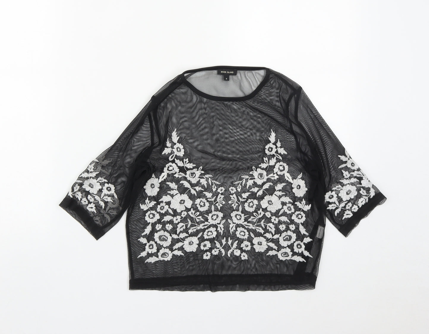 River Island Womens Black  Polyester Cropped Blouse Size 8 Roll Neck