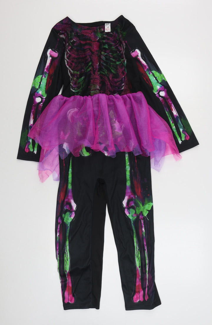 Hallow Scream Girls Black Polyester Top One Piece Size 9-10 Years Hook & Loop - Skeleton Fancy Dress