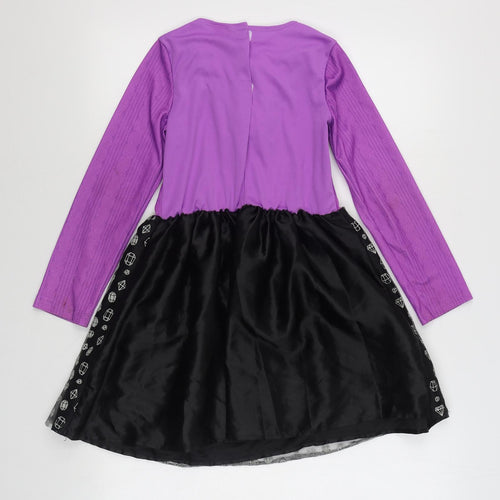 Tesco Girls Pink  Polyester Skater Dress  Size 7-8 Years  Round Neck Hook & Loop