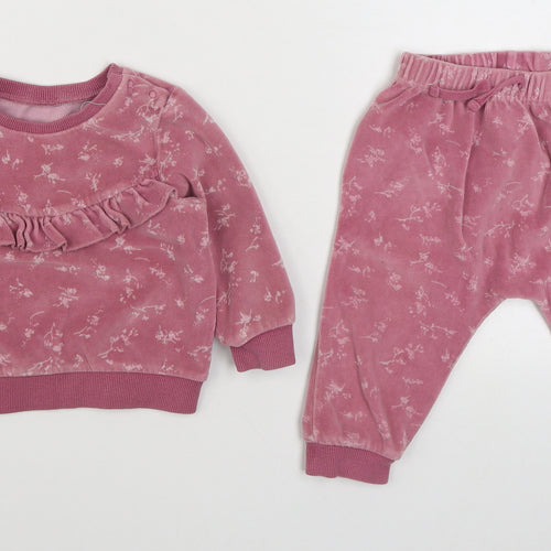 NEXT Girls Pink Geometric Cotton Trousers Outfit/Set Size 9-12 Months  Pullover