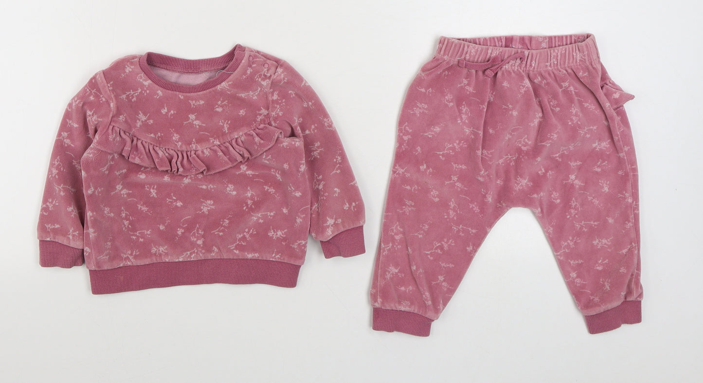 NEXT Girls Pink Geometric Cotton Trousers Outfit/Set Size 9-12 Months  Pullover
