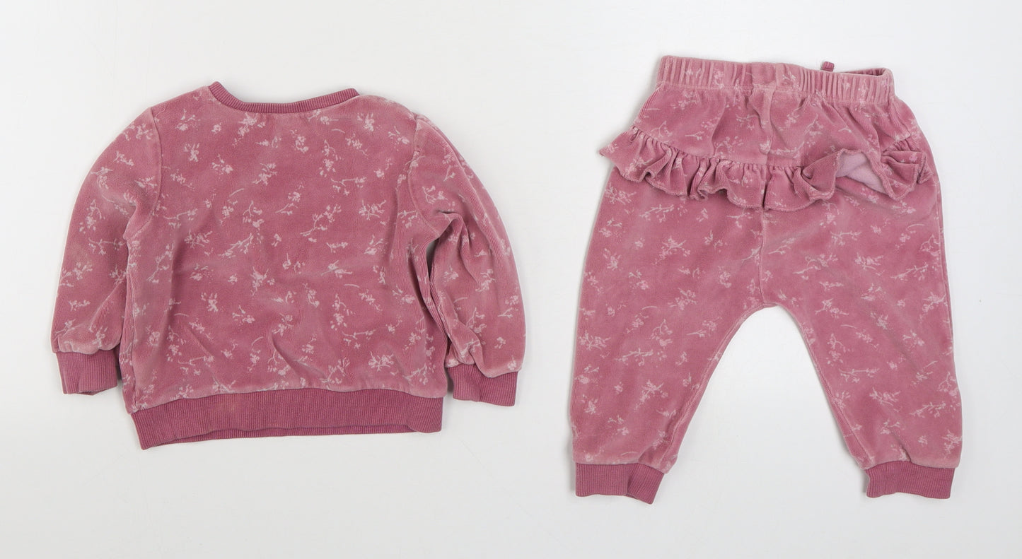 NEXT Girls Pink Geometric Cotton Trousers Outfit/Set Size 9-12 Months  Pullover