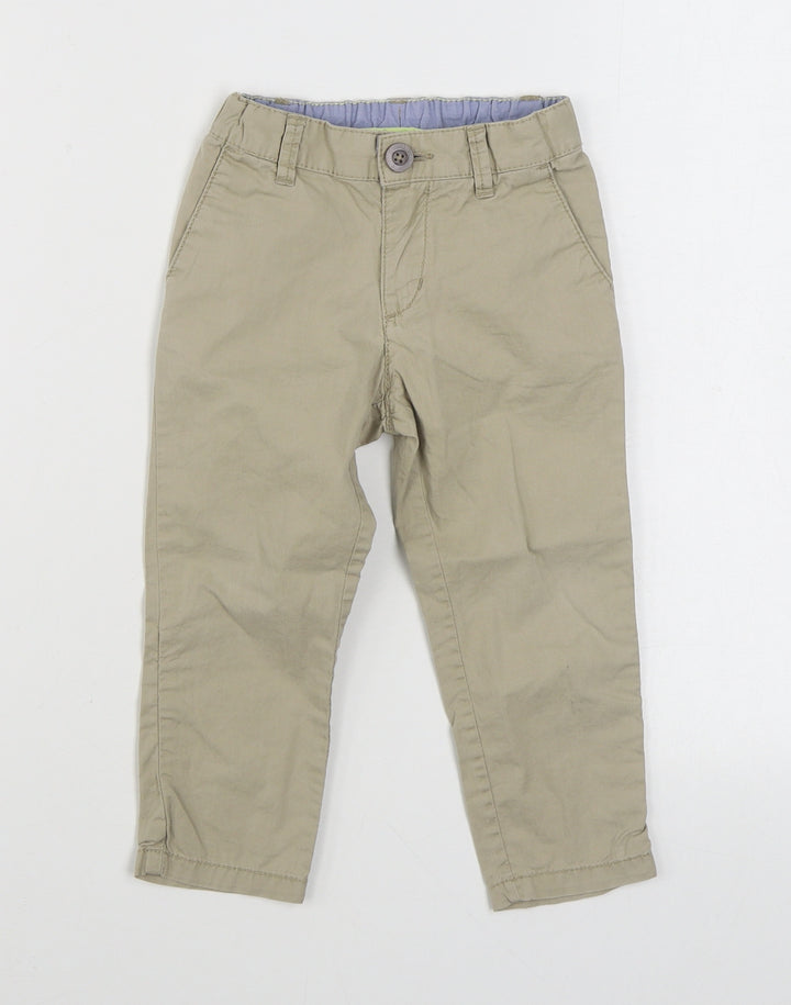 H&M Girls Beige 100% Cotton Chino Trousers Size 3 Years Regular Zip