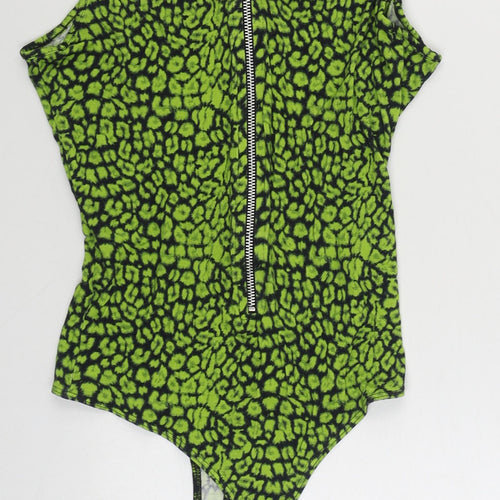 ASOS Womens Green Animal Print Viscose Bodysuit One-Piece Size 10  Button