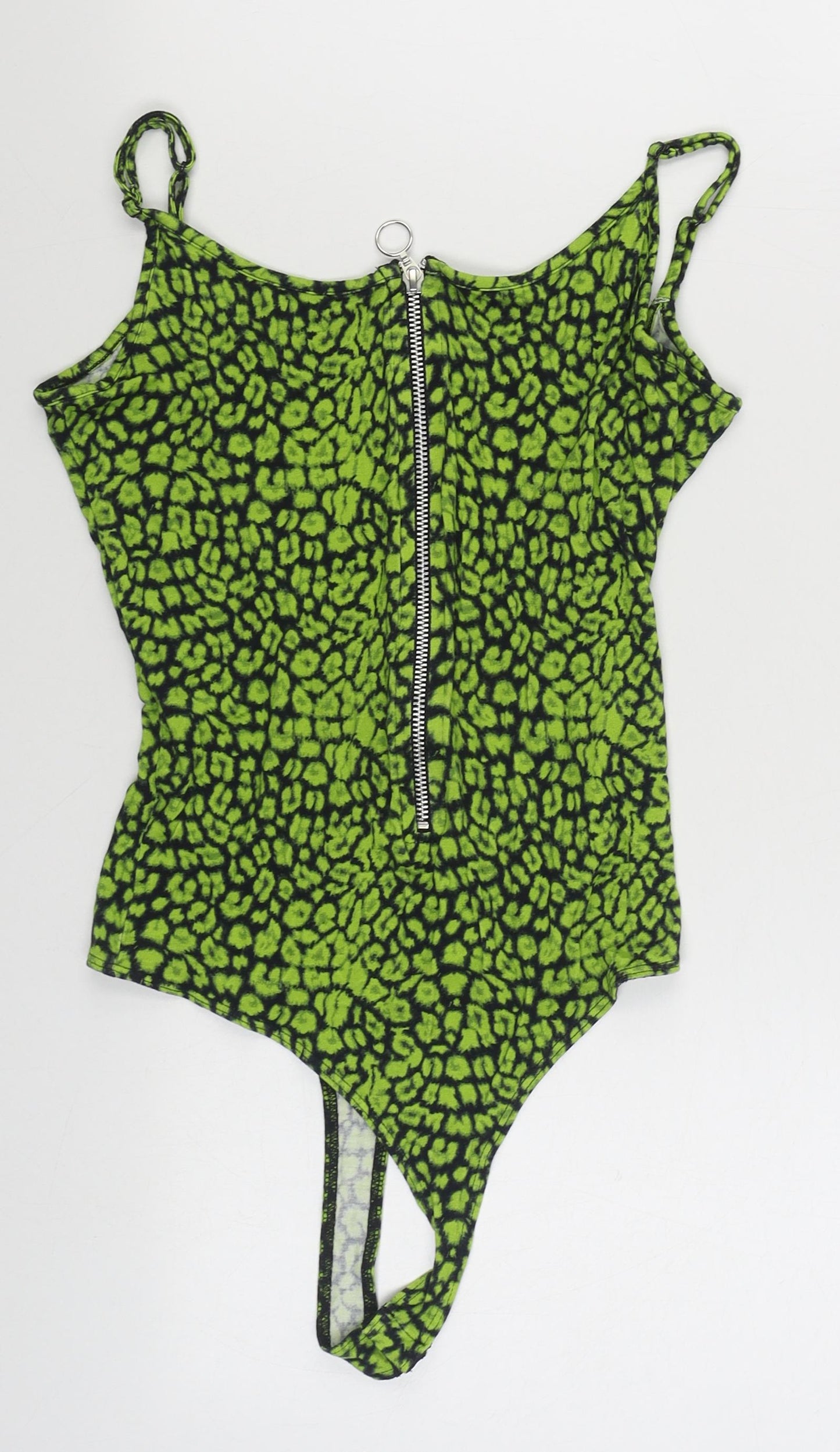 ASOS Womens Green Animal Print Viscose Bodysuit One-Piece Size 10  Button
