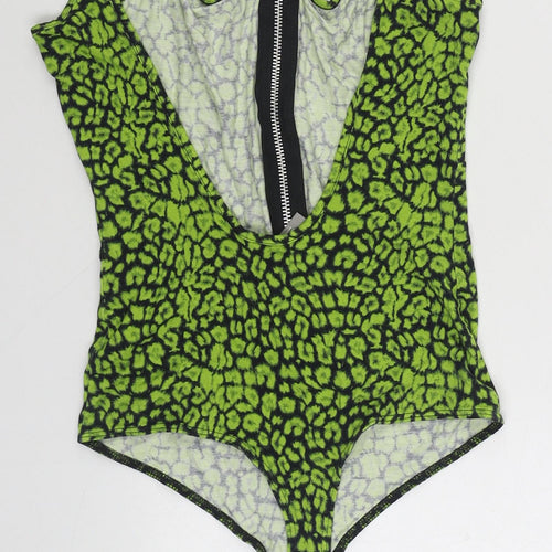 ASOS Womens Green Animal Print Viscose Bodysuit One-Piece Size 10  Button