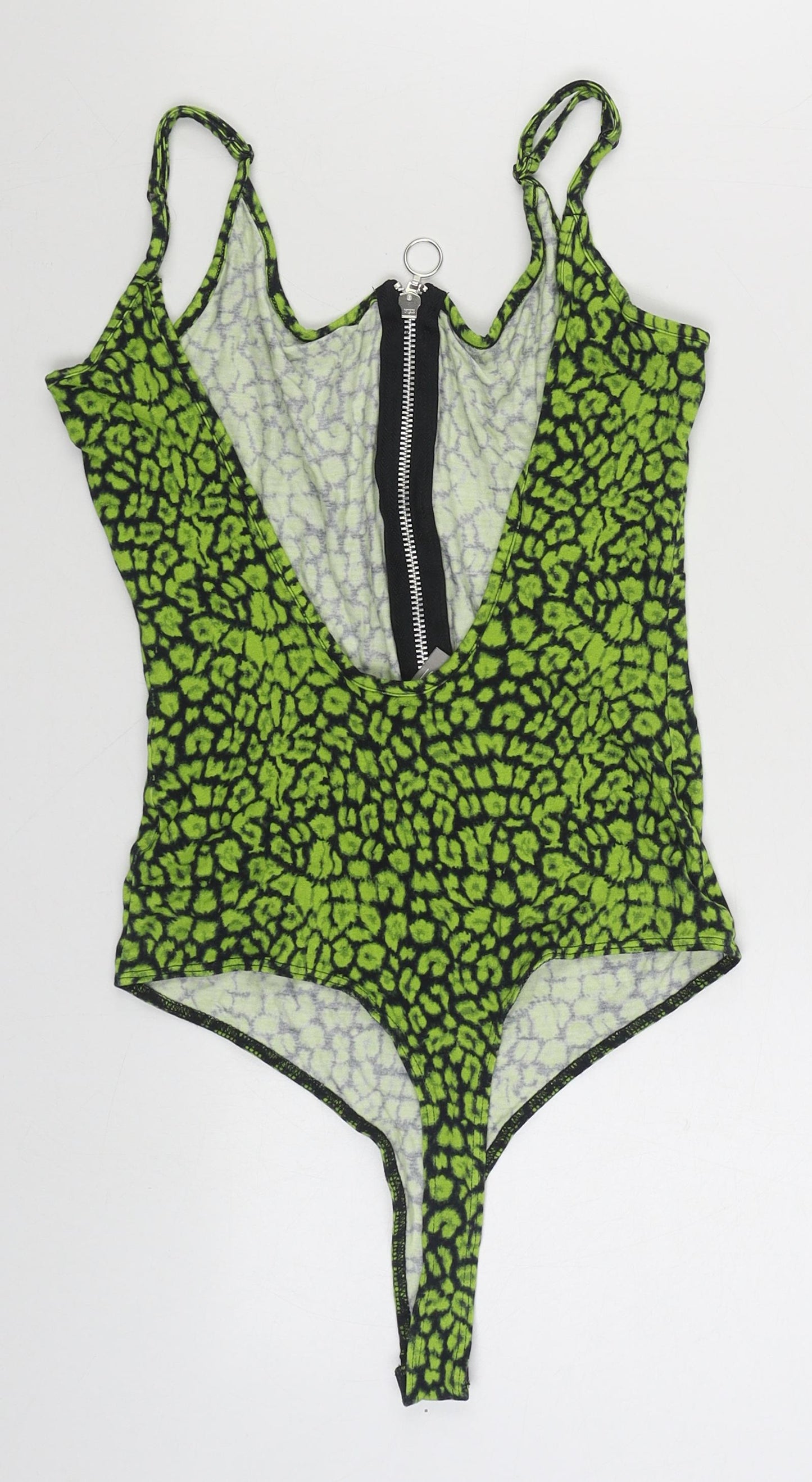 ASOS Womens Green Animal Print Viscose Bodysuit One-Piece Size 10  Button
