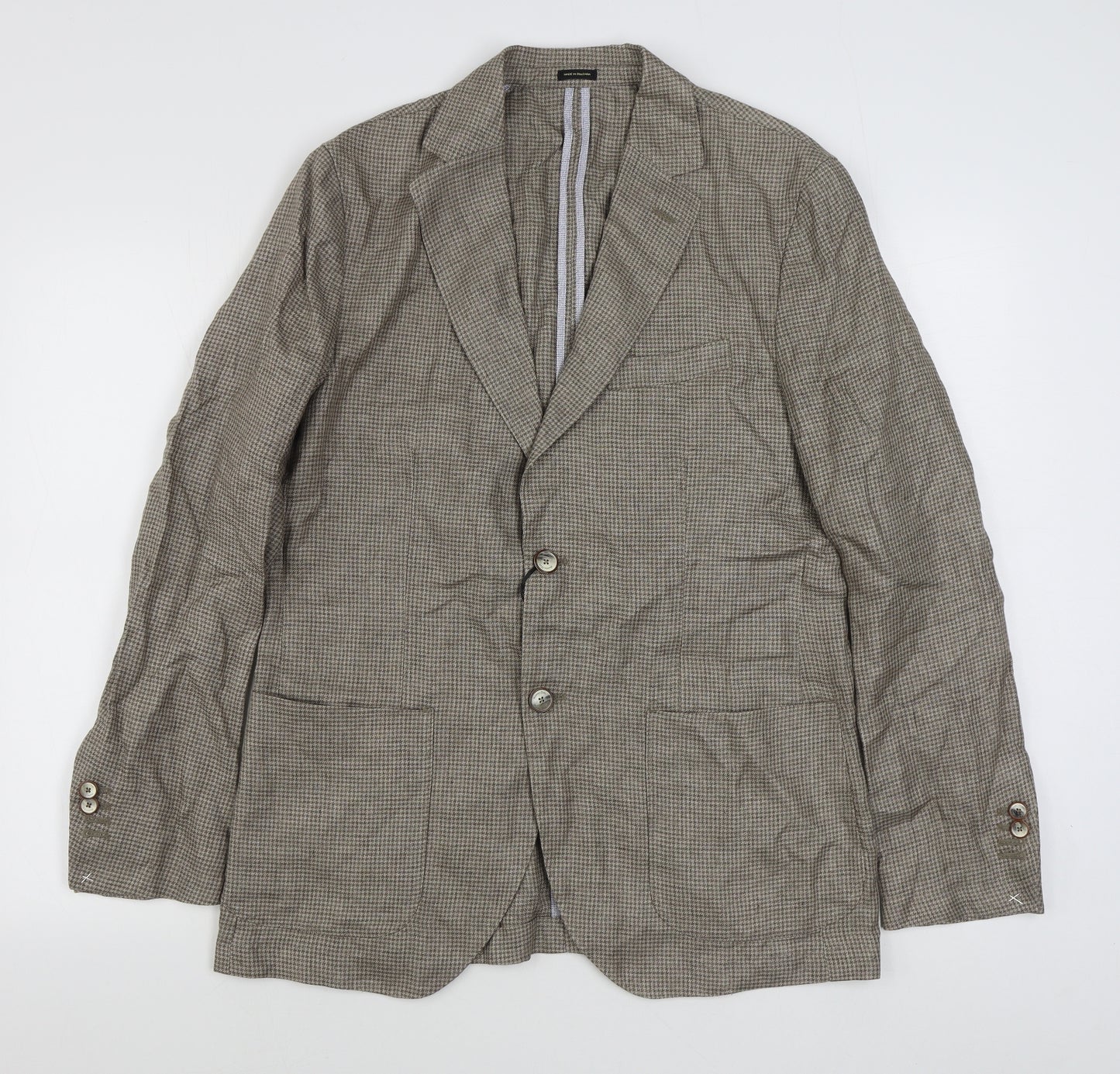 Massimo Dutti Mens Brown Houndstooth Linen Jacket Suit Jacket Size 40