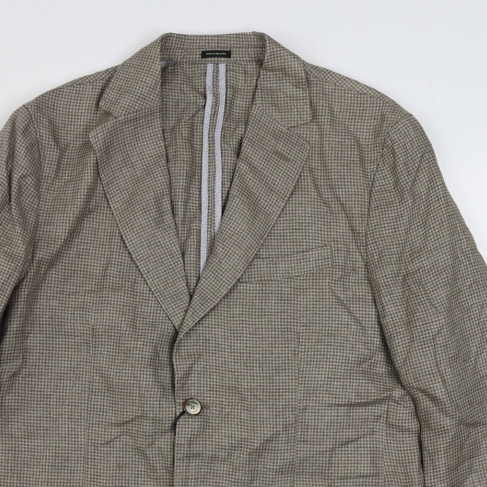 Massimo Dutti Mens Brown Houndstooth Linen Jacket Suit Jacket Size 40
