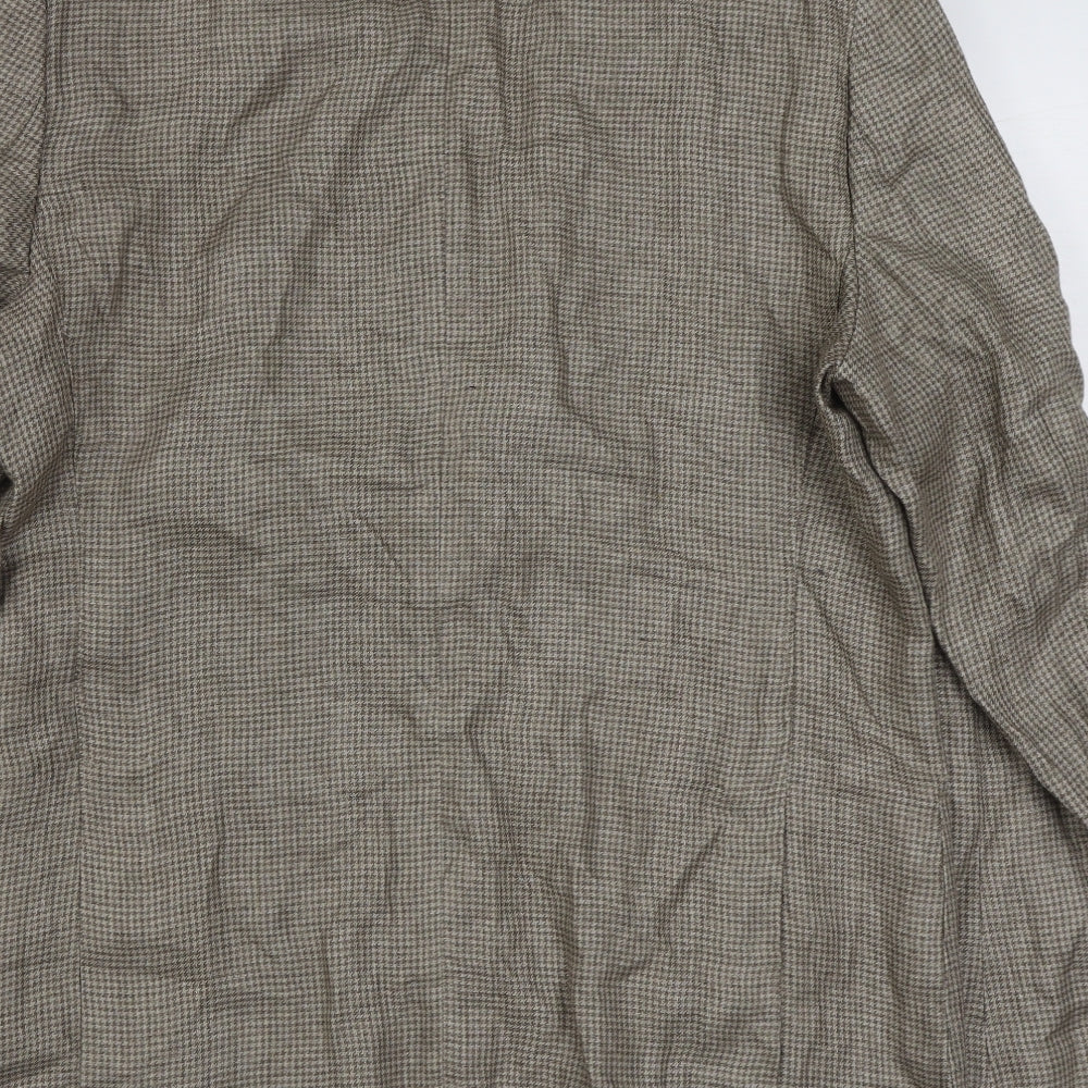 Massimo Dutti Mens Brown Houndstooth Linen Jacket Suit Jacket Size 40