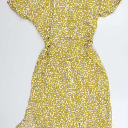 SheIn Womens Yellow Geometric Viscose Shirt Dress  Size M  Collared Button