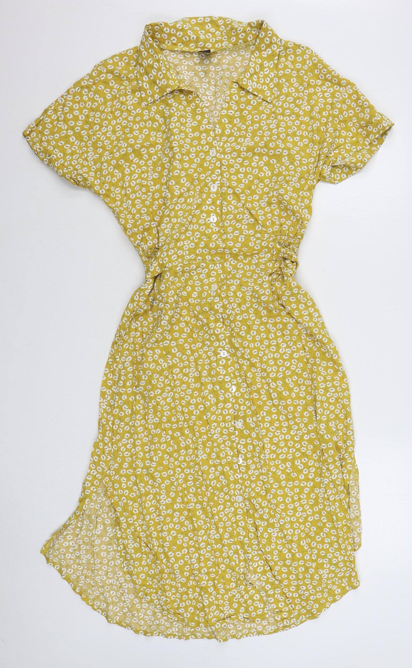 SheIn Womens Yellow Geometric Viscose Shirt Dress  Size M  Collared Button