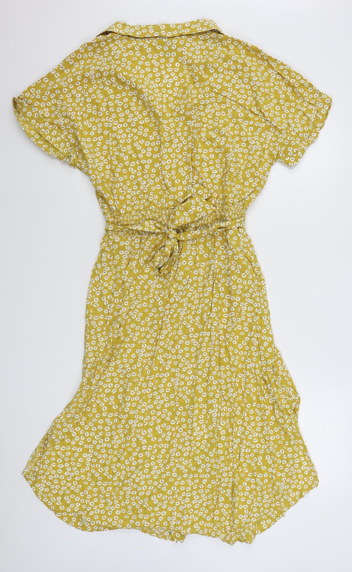 SheIn Womens Yellow Geometric Viscose Shirt Dress  Size M  Collared Button