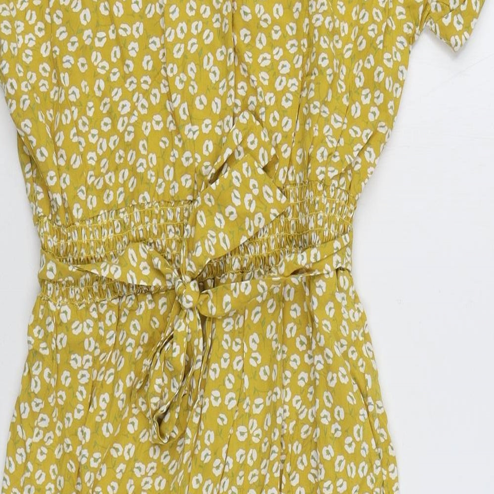 SheIn Womens Yellow Geometric Viscose Shirt Dress  Size M  Collared Button