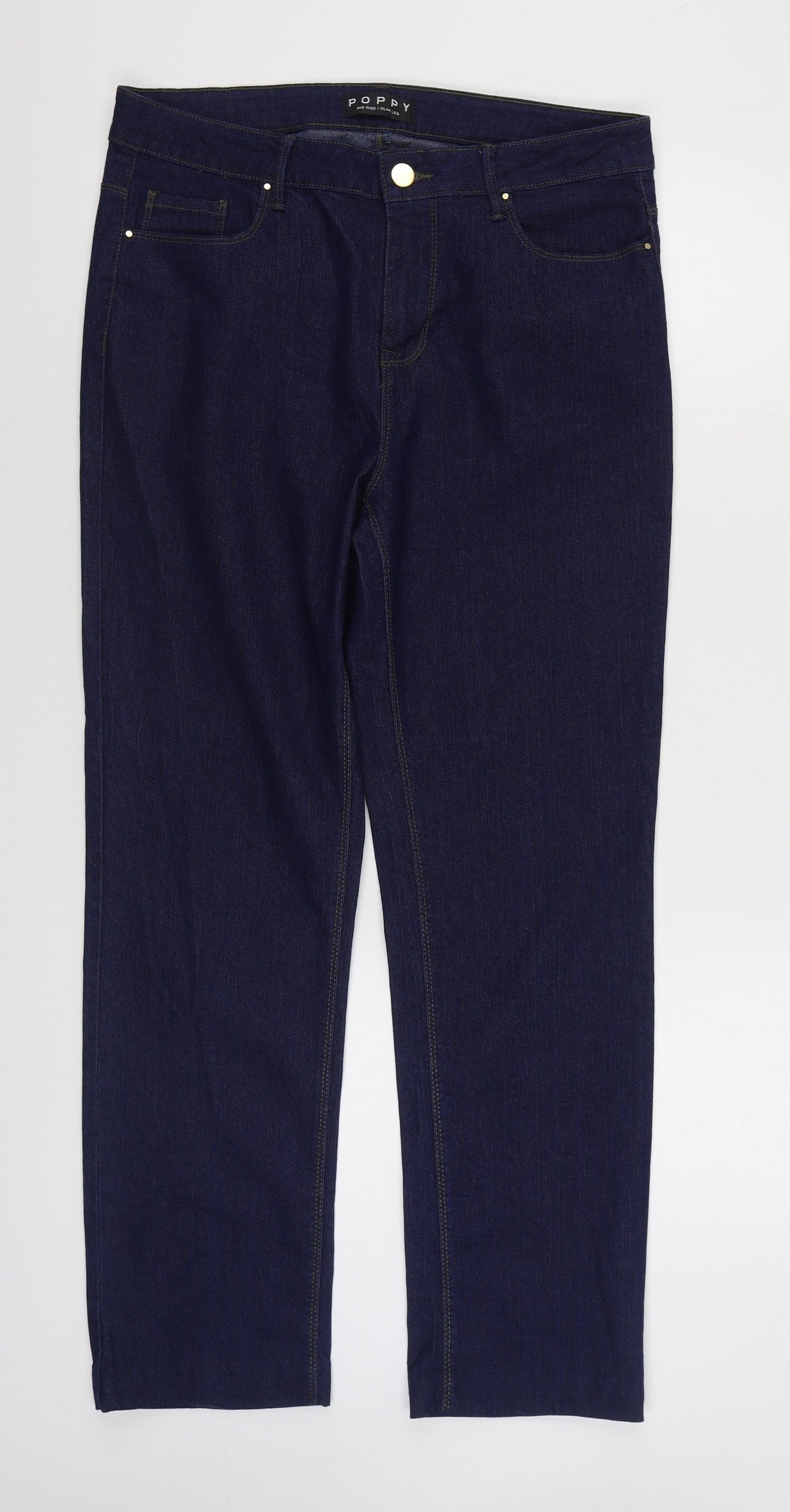 Peacocks Womens Blue  Cotton Straight Jeans Size 14 L30 in Regular Zip