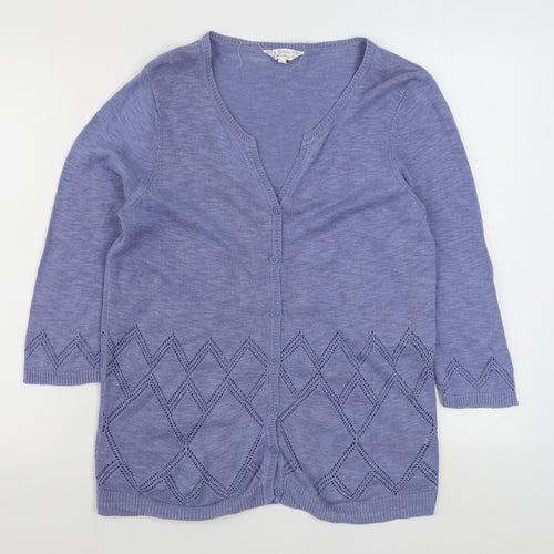 Matalan Womens Blue V-Neck  Cotton Cardigan Jumper Size 14