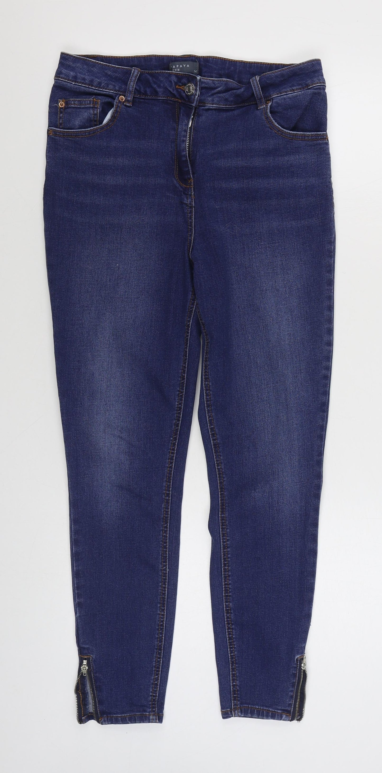 Matalan Womens Blue  Cotton Skinny Jeans Size 14 L26 in Regular Zip