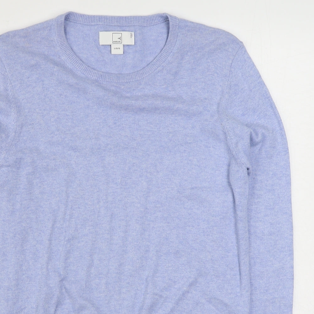 Meraki Womens Blue Round Neck  100% Cotton Pullover Jumper Size L