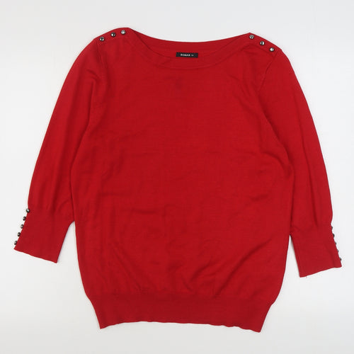 Roman Womens Red Boat Neck  Viscose Pullover Jumper Size 14