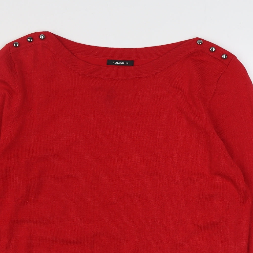 Roman Womens Red Boat Neck  Viscose Pullover Jumper Size 14