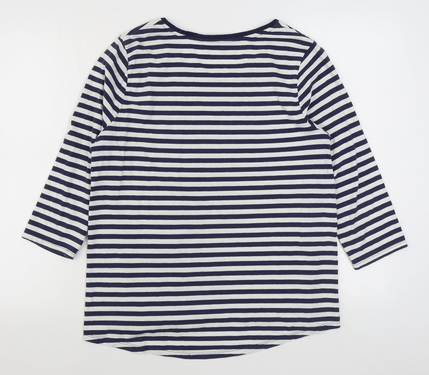 TU Womens Blue Striped 100% Cotton Basic T-Shirt Size 16 Boat Neck