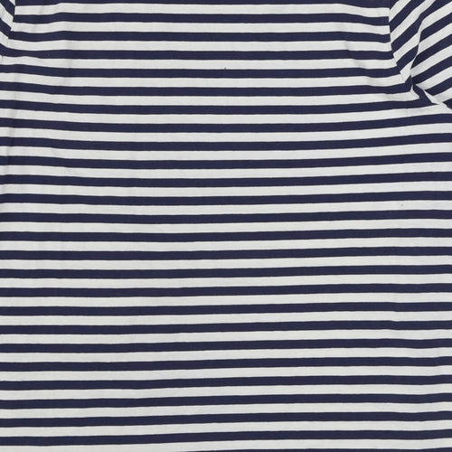 TU Womens Blue Striped 100% Cotton Basic T-Shirt Size 16 Boat Neck