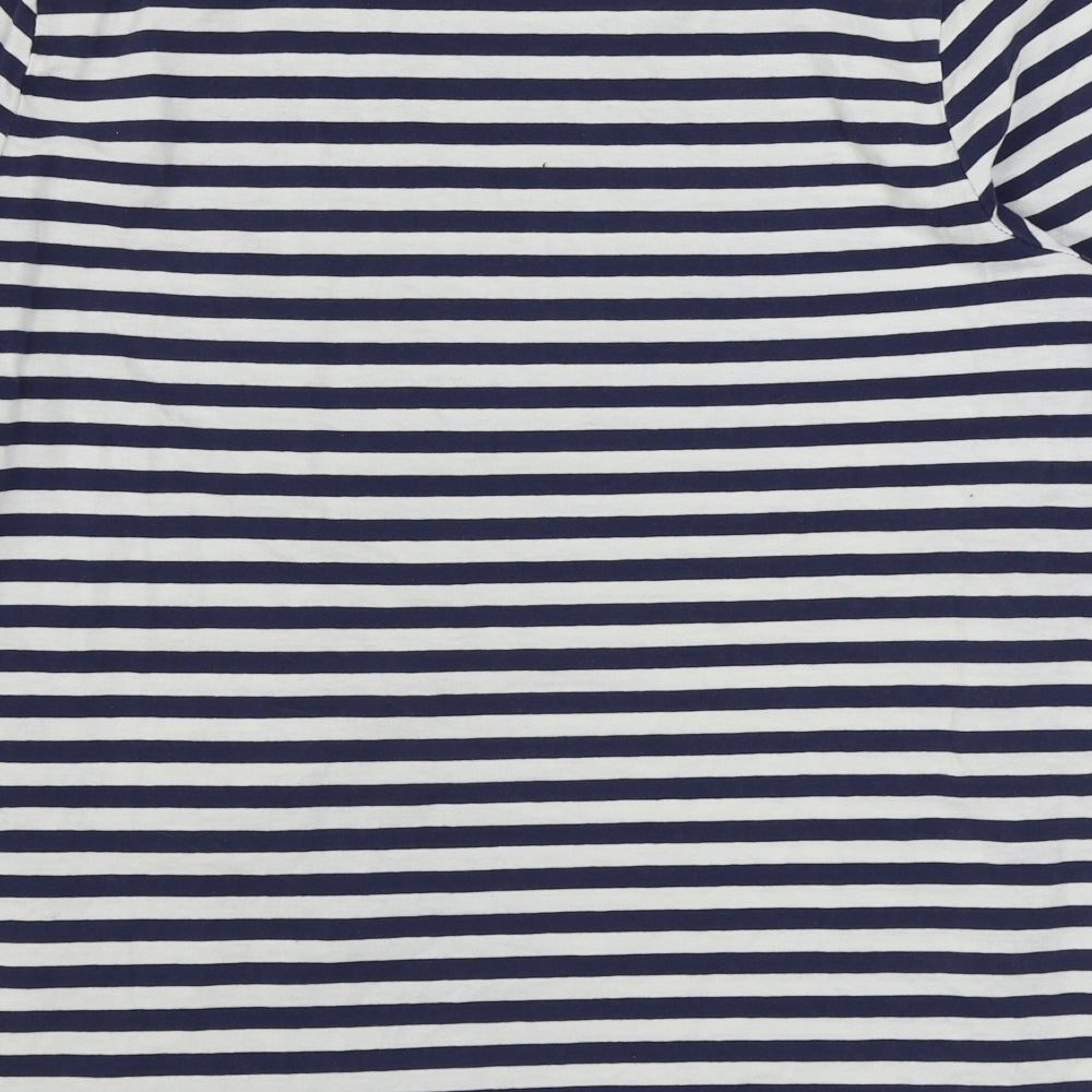 TU Womens Blue Striped 100% Cotton Basic T-Shirt Size 16 Boat Neck