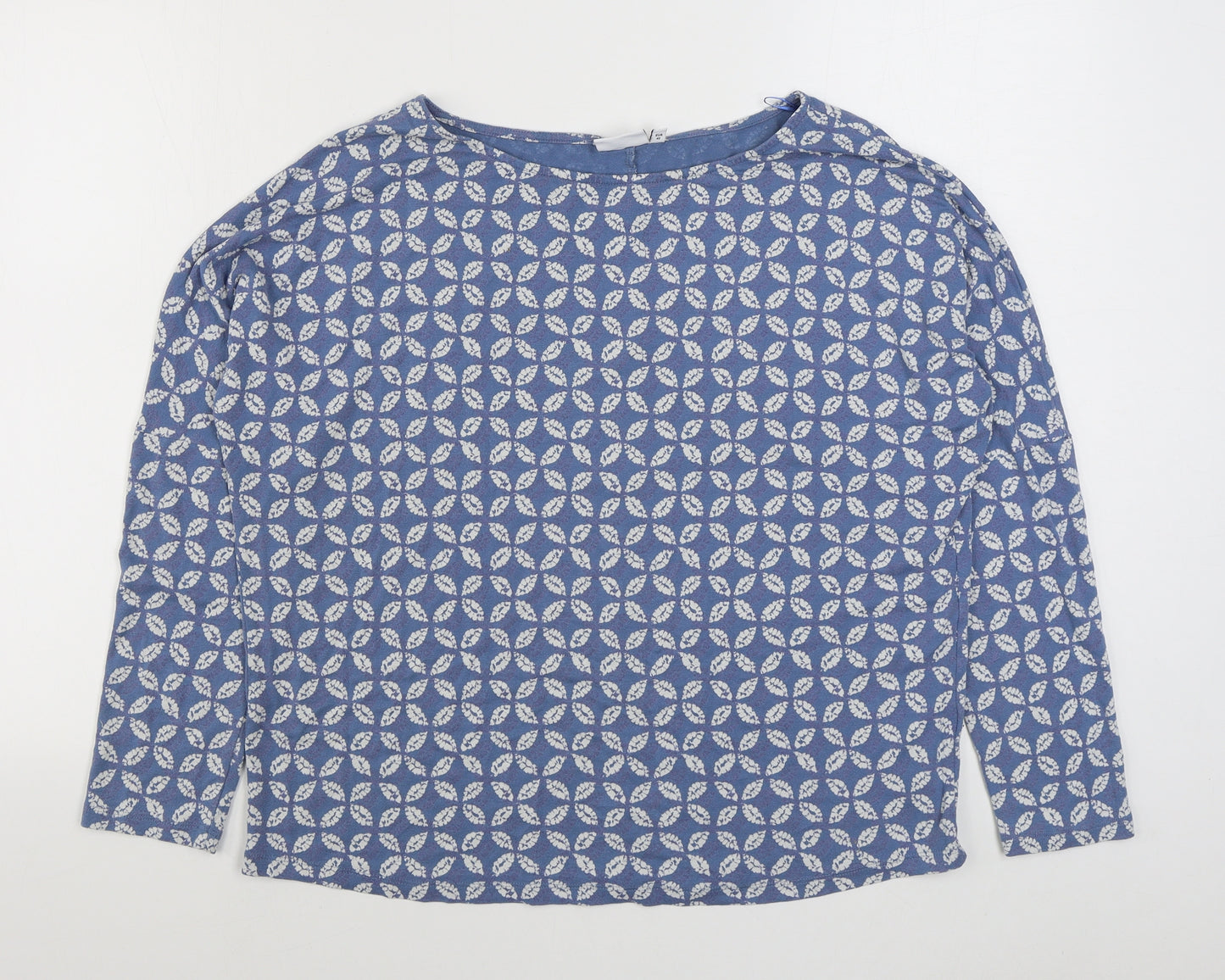 NEXT Womens Blue Geometric Viscose Basic T-Shirt Size 14 Boat Neck