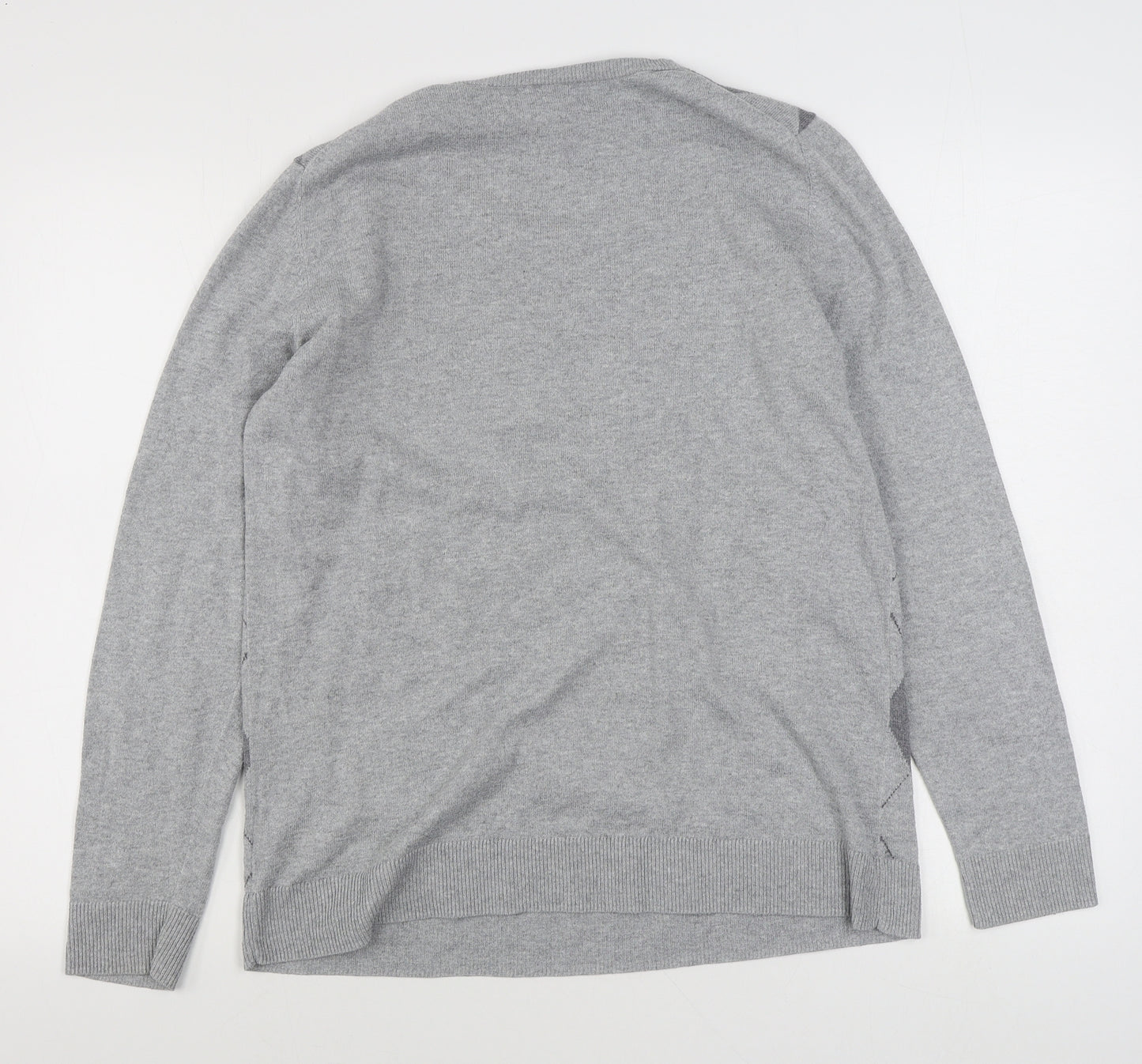 Amazon Essentials  Mens Grey Round Neck Argyle/Diamond Cotton Pullover Jumper Size L