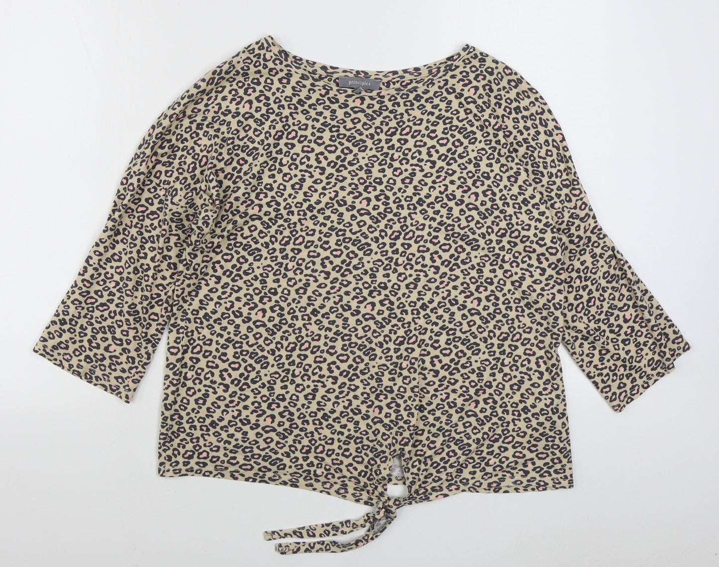 Principles Womens Brown Animal Print Cotton Basic T-Shirt Size 14 Boat Neck