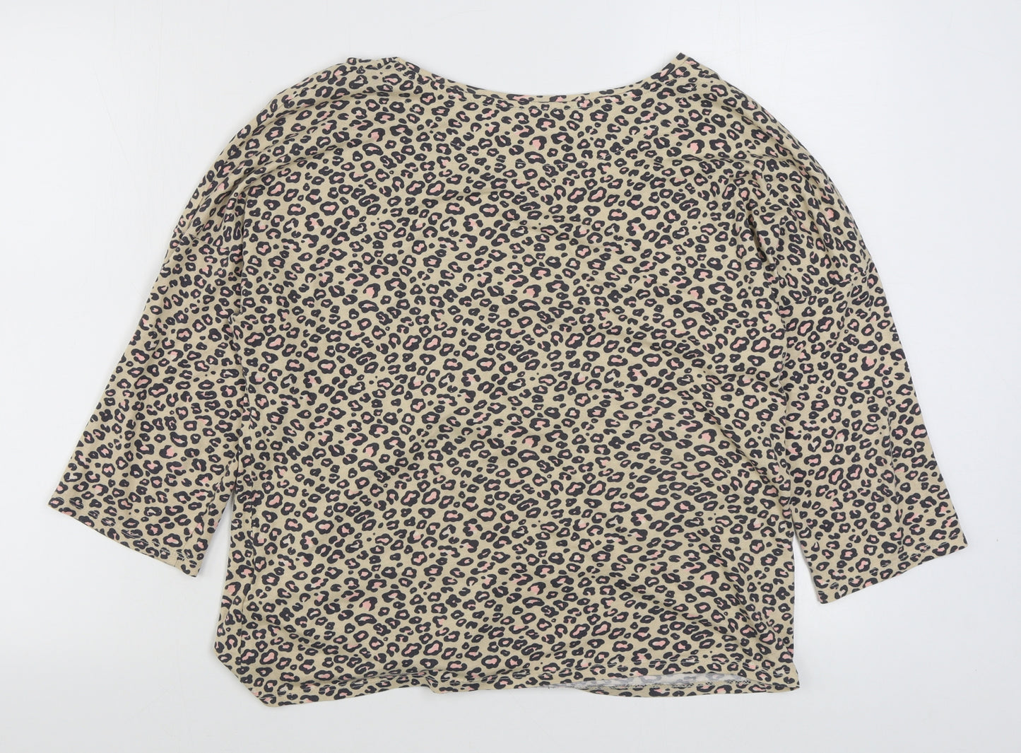 Principles Womens Brown Animal Print Cotton Basic T-Shirt Size 14 Boat Neck
