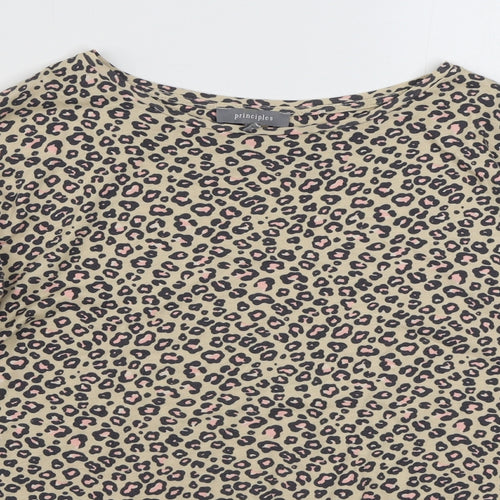 Principles Womens Brown Animal Print Cotton Basic T-Shirt Size 14 Boat Neck