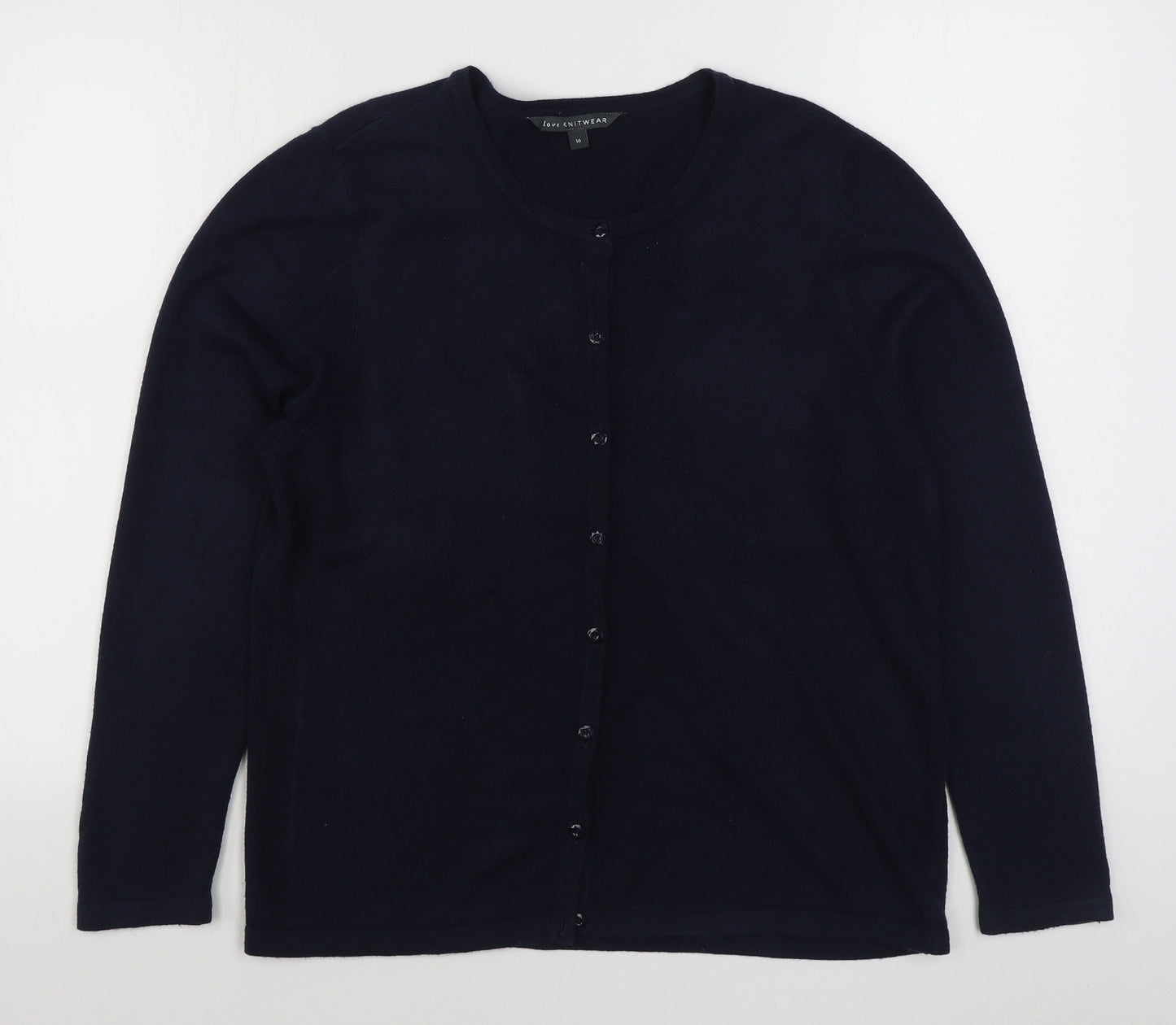 Bonmarché Womens Blue Round Neck  Acrylic Cardigan Jumper Size 16