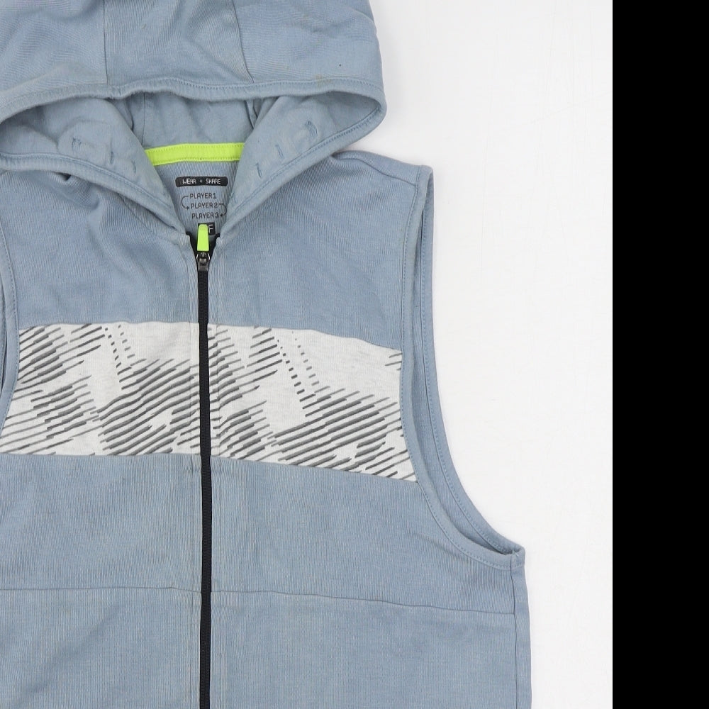 F&F Boys Blue  Cotton Full Zip Hoodie Size 13-14 Years  Zip - Sleeveless
