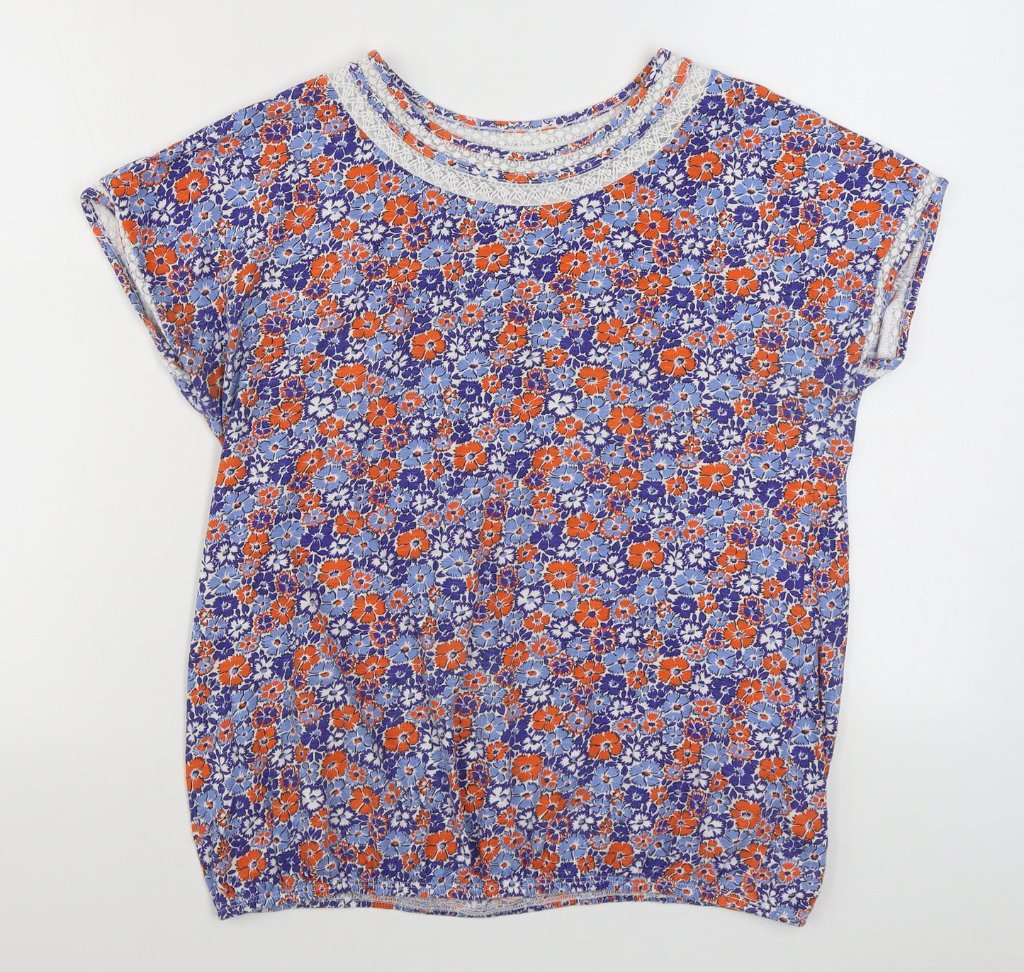 NEXT Womens Multicoloured Floral 100% Cotton Basic T-Shirt Size 14 Boat Neck