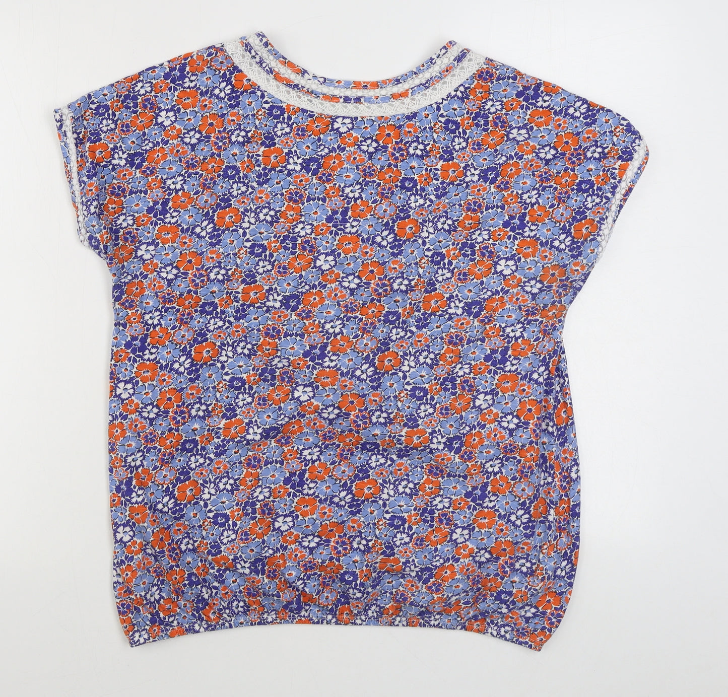NEXT Womens Multicoloured Floral 100% Cotton Basic T-Shirt Size 14 Boat Neck