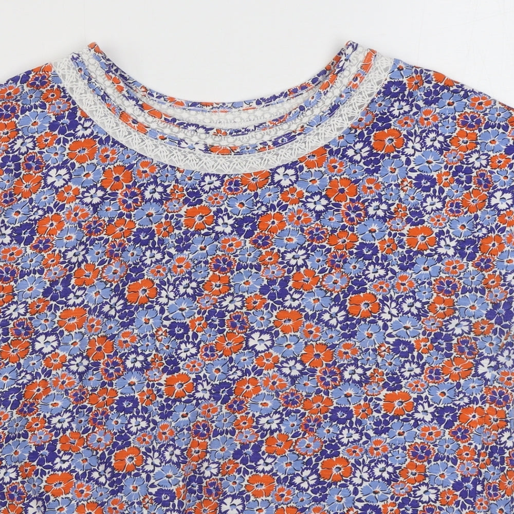 NEXT Womens Multicoloured Floral 100% Cotton Basic T-Shirt Size 14 Boat Neck