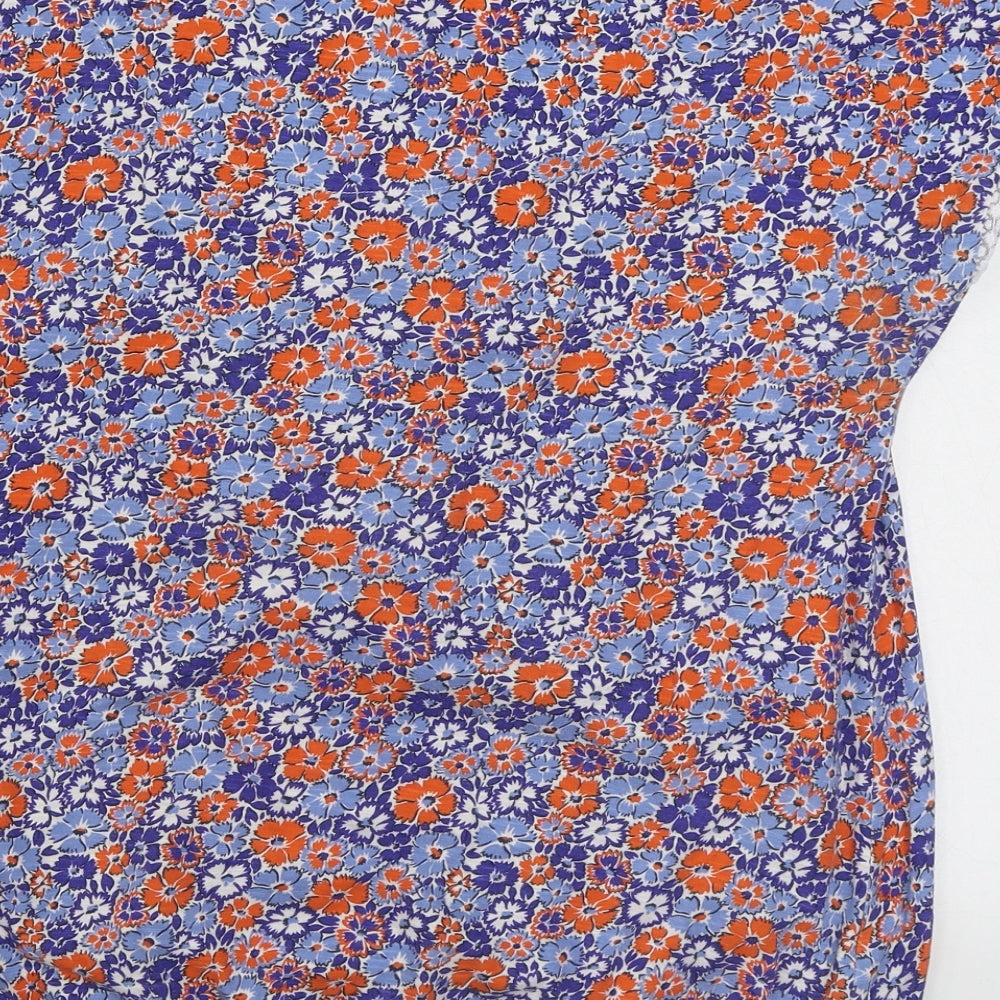 NEXT Womens Multicoloured Floral 100% Cotton Basic T-Shirt Size 14 Boat Neck