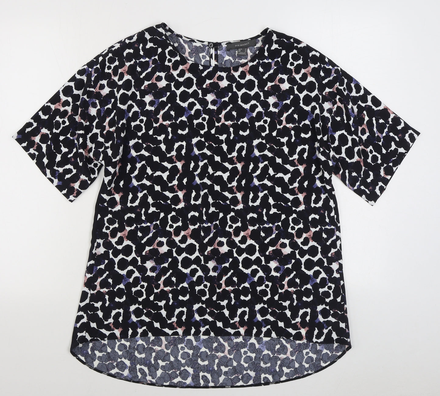 Primark Womens Multicoloured Animal Print Polyester Basic T-Shirt Size 12 Round Neck
