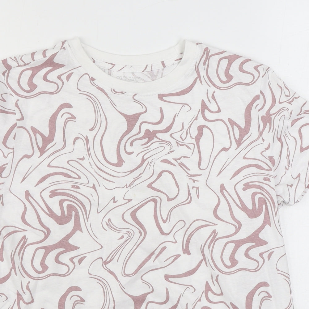 Primark Womens White Geometric 100% Cotton Basic T-Shirt Size L Round Neck