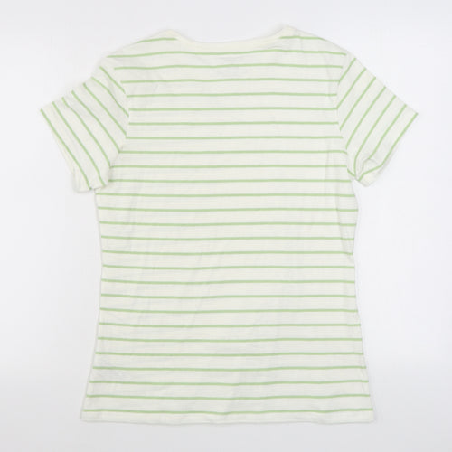 Primark Womens White Striped 100% Cotton Basic T-Shirt Size L Round Neck