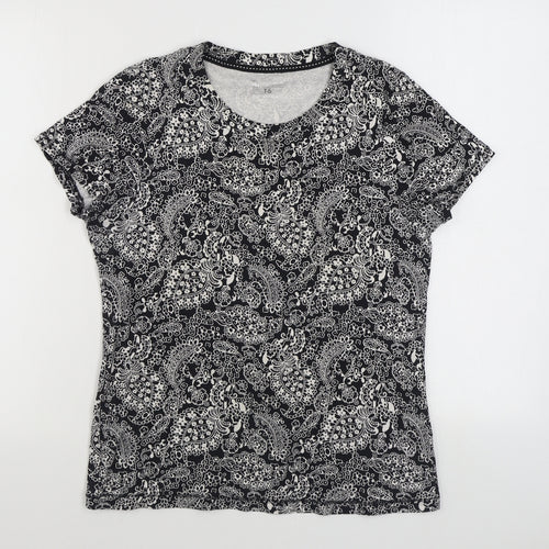 TU Womens Black Paisley 100% Cotton Basic T-Shirt Size 16 Scoop Neck
