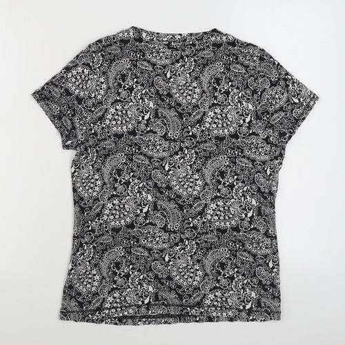 TU Womens Black Paisley 100% Cotton Basic T-Shirt Size 16 Scoop Neck